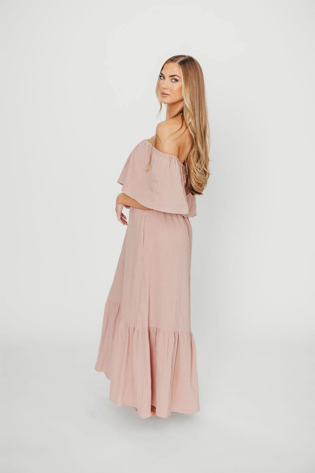 breathable fabric dress Earth Colors Josie 100% Cotton Maxi Dress in Rose - Bump & Nursing Friendly *Final-Sale*