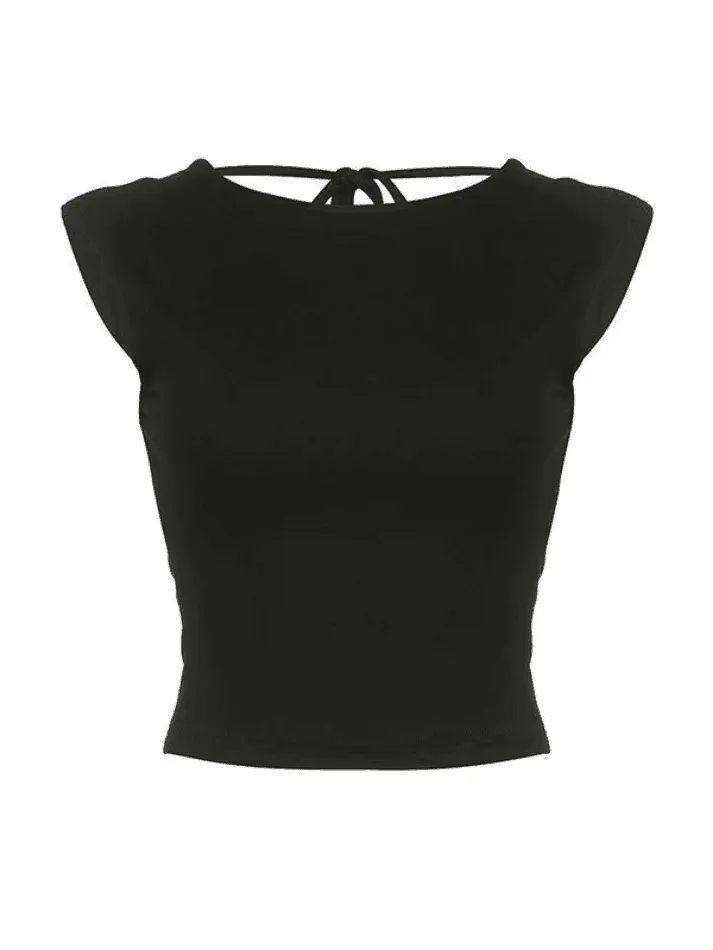 Joskaa Lace Up Backless Cropped Tank Top