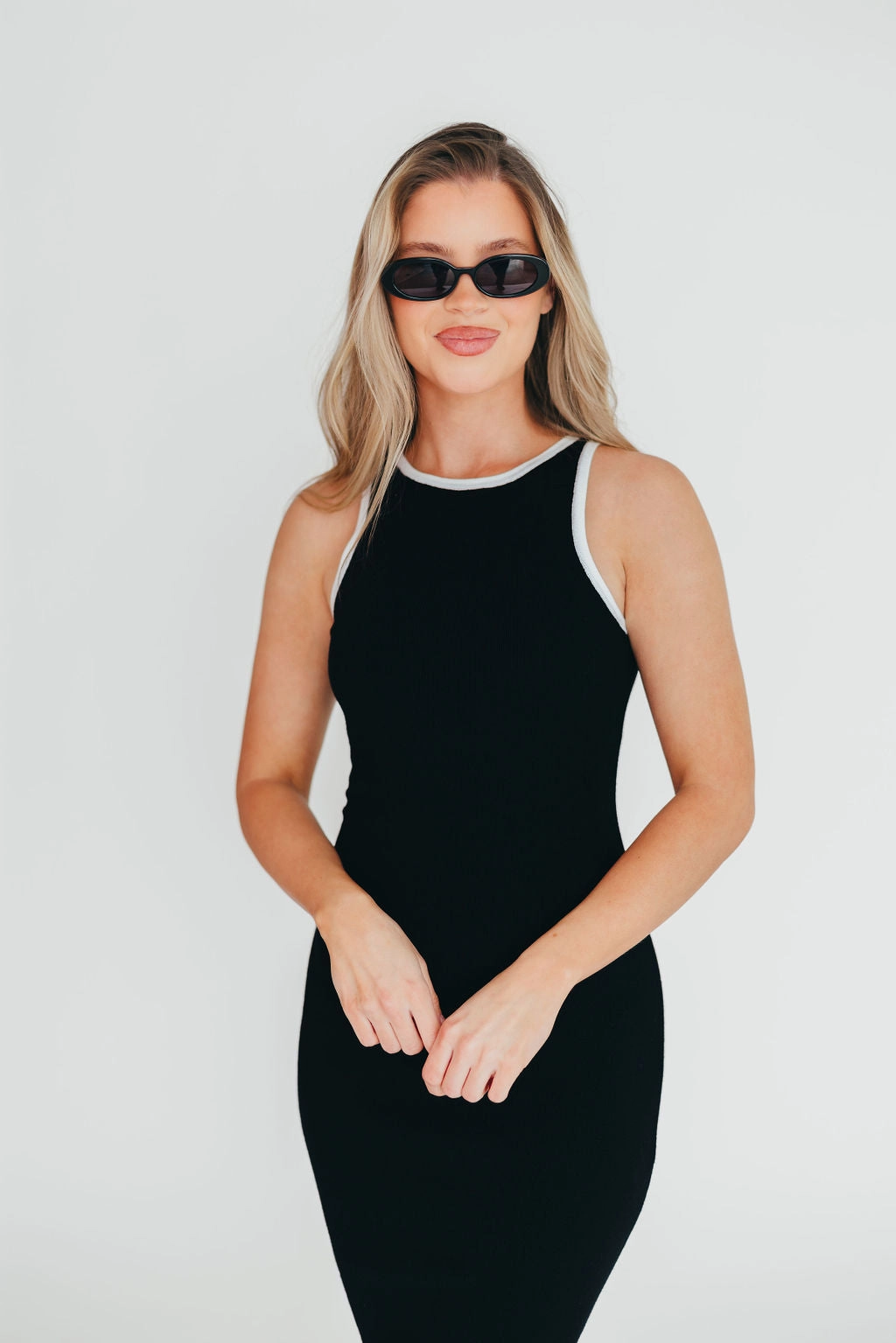 Modern Comfort Soft Comfort Juliana Contrast Racerback Tank Dress in Black/White