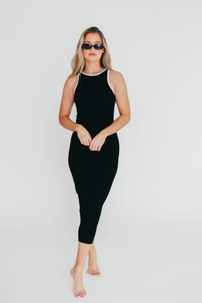 Juliana Contrast Racerback Tank Dress in Black/White Smooth Vibes Comfortable shift dress