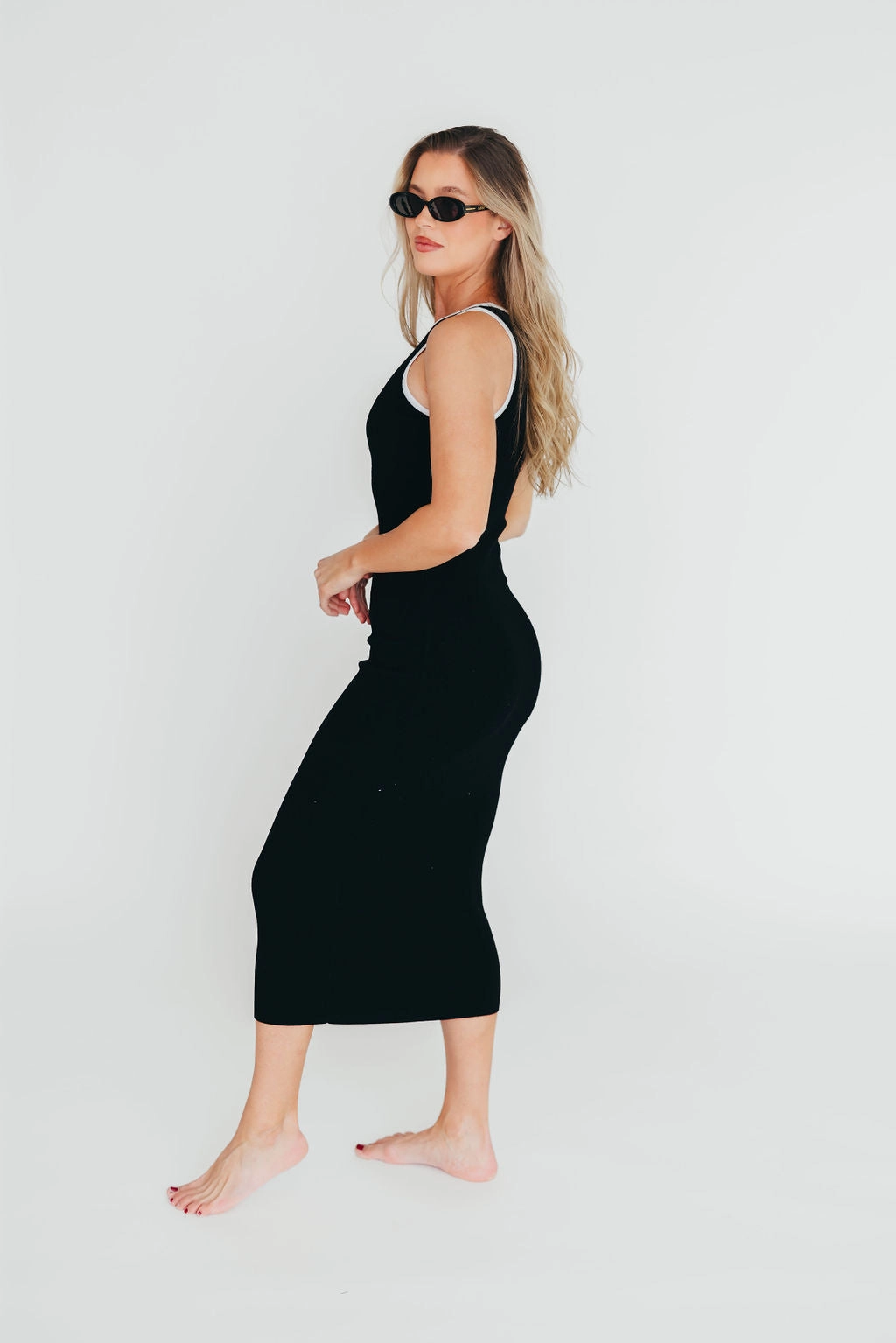 Juliana Contrast Racerback Tank Dress in Black/White Day Romance