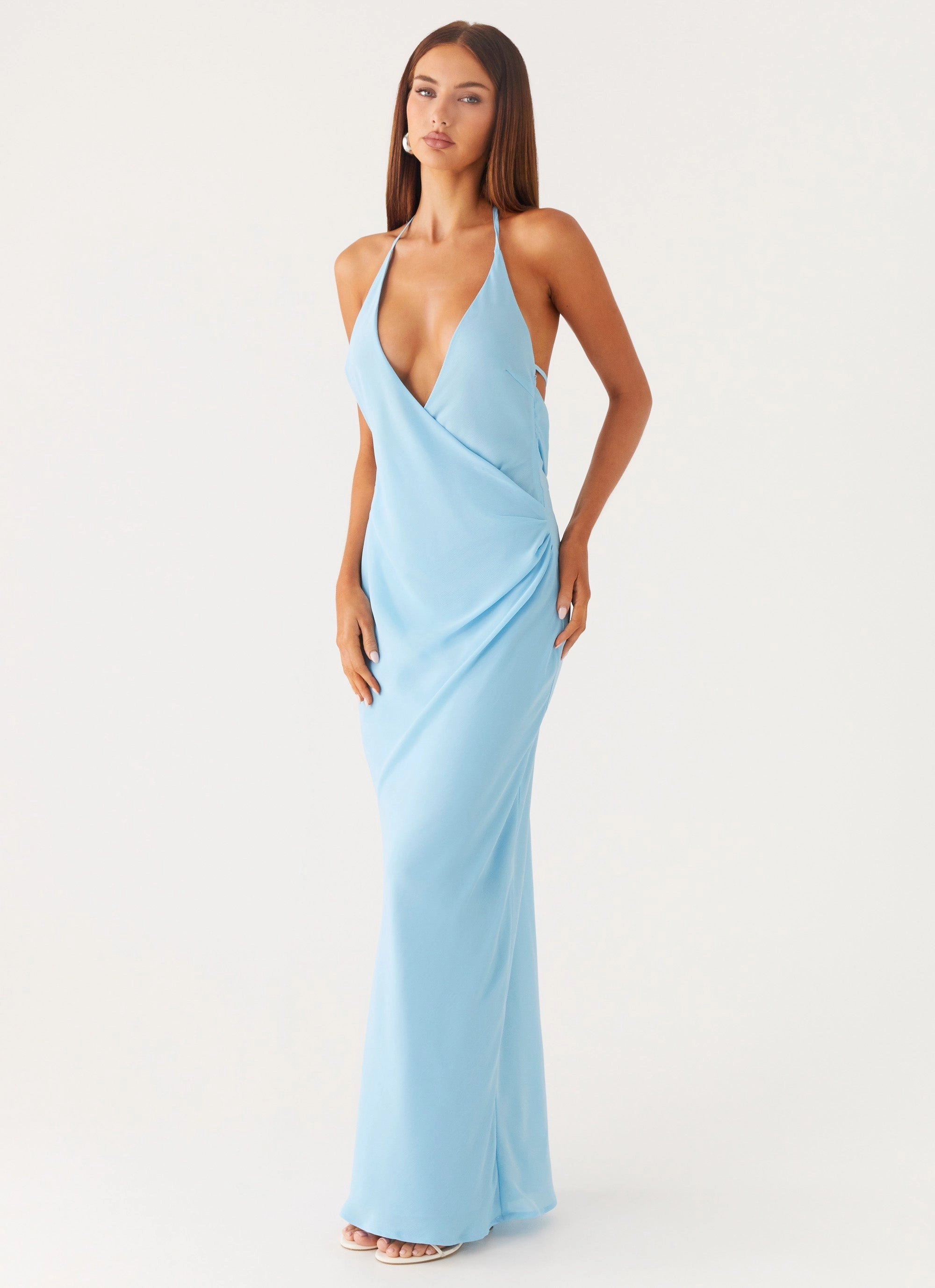 Just A Kiss Cowl Maxi Dress - Turquoise Country View Dew Glow