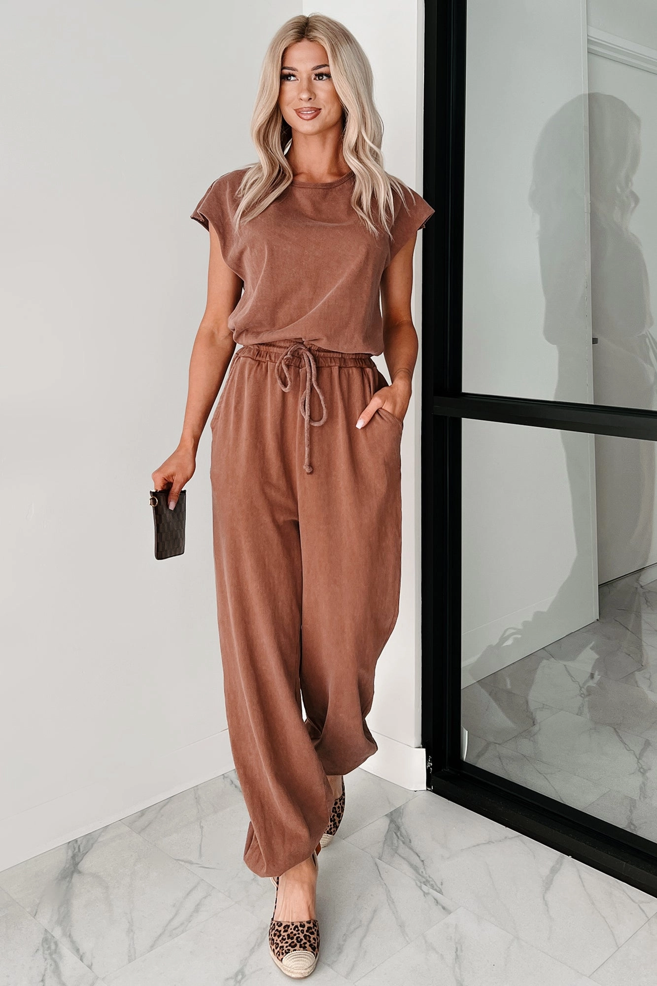 3D Spacer Fabric Just The Basics Short Sleeve Jumpsuit (Chestnut)