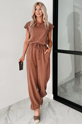 Just The Basics Short Sleeve Jumpsuit (Chestnut) UV Protective Layer Eco Friendly Dye