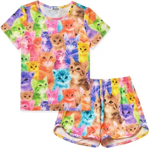 Jxstar Classic Girls Short-Sleeved Pajamas Two-Piece Summer Pj Sets 3-13Y