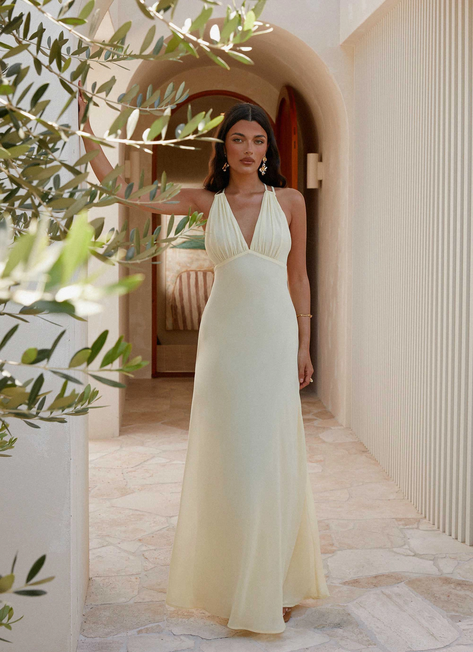 Kacia Maxi Dress - Lemon Light Sheen