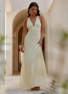 Lace Accent Kacia Maxi Dress - Lemon
