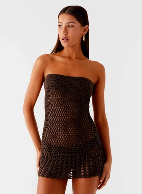 Light Flow Kaiane Strapless Crochet Mini Dress - Chocolate