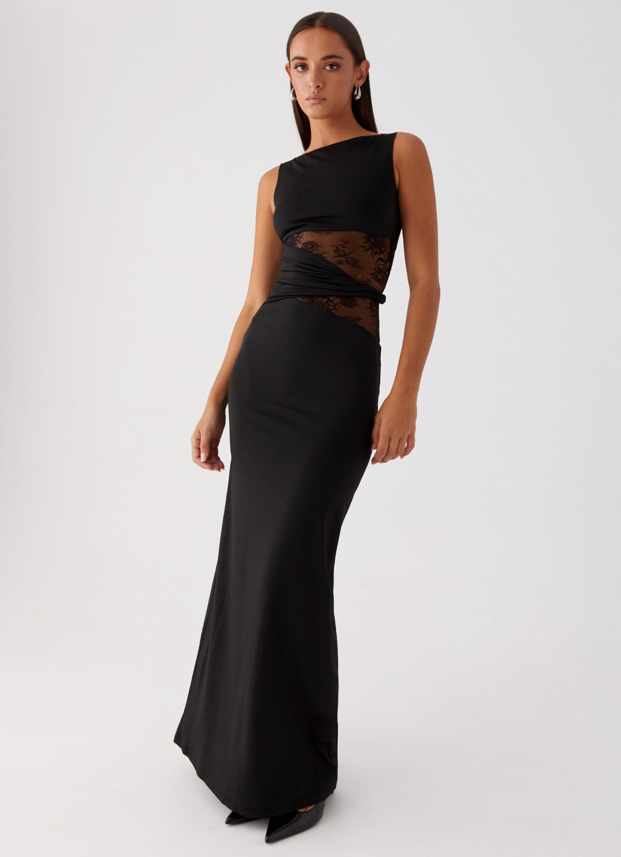 Luxurious Texture Draped Fabric Karma Maxi Dress - Black