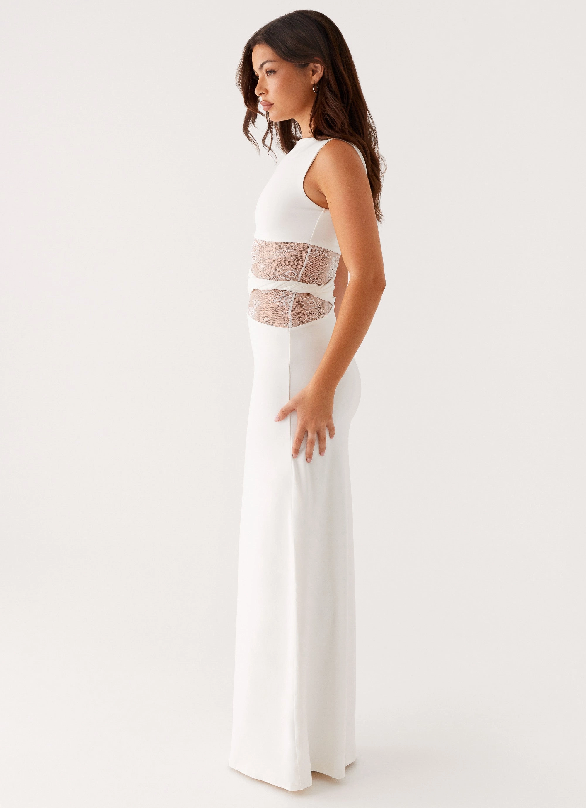 Karma Maxi Dress - White Peace Glow Fluid movement