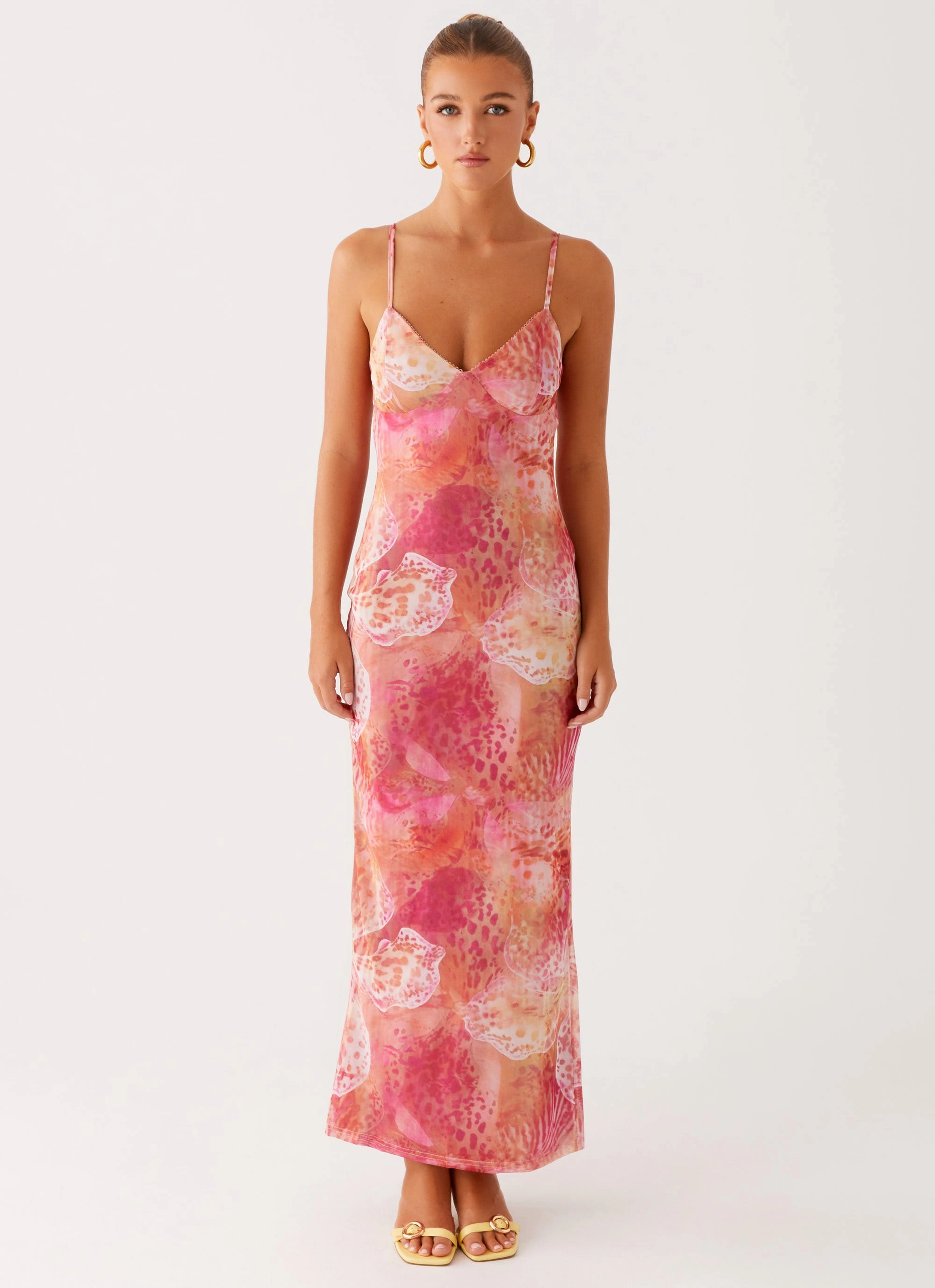 Silky texture Cocktail Ready Kasey Midi Dress - Flamingo Fling