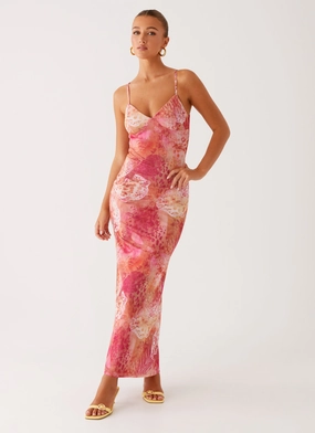 Patterned-Fabric AntiFrayEdging Kasey Midi Dress - Flamingo Fling