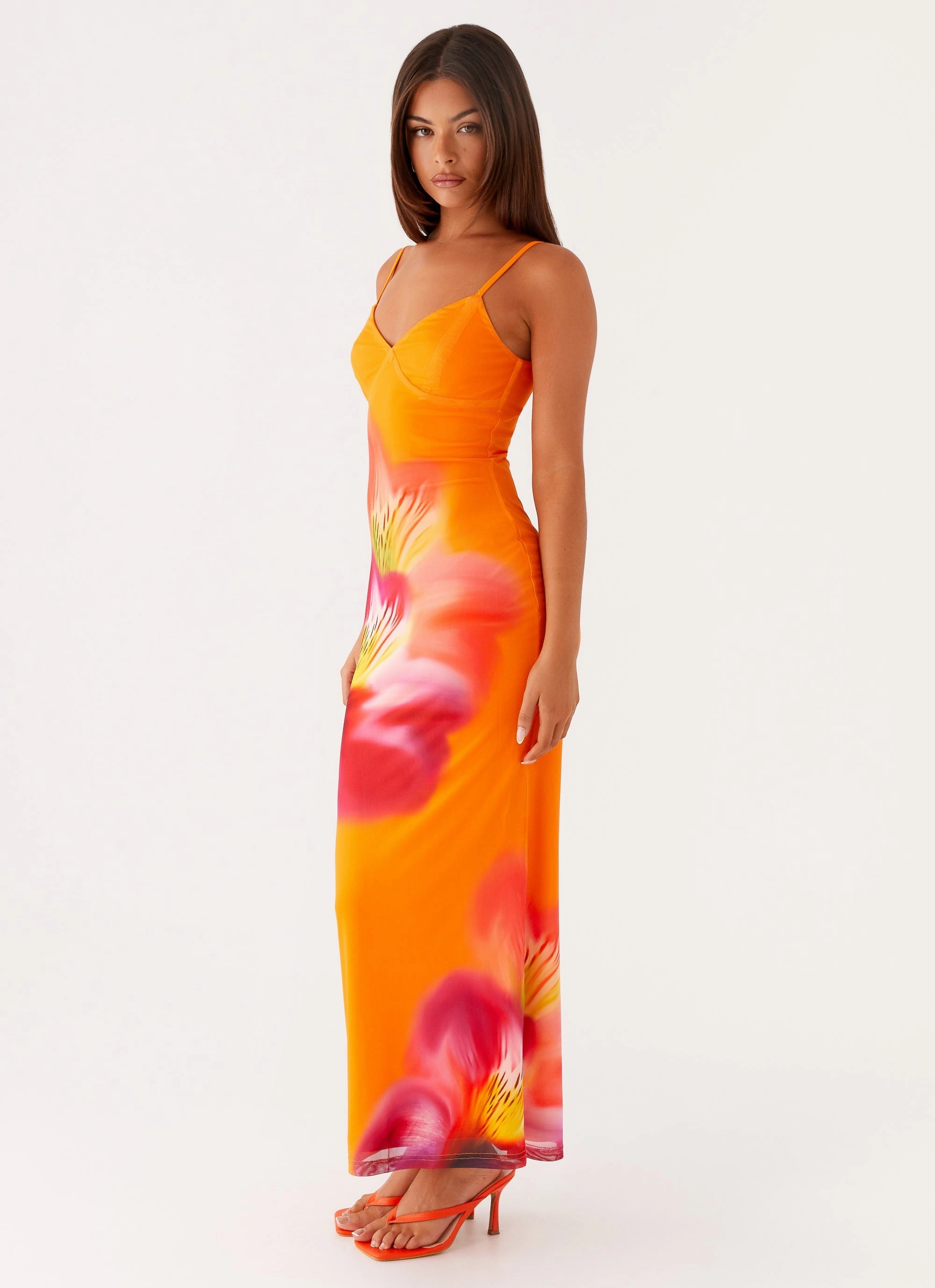 Retro Mood Easy Elegance Kasey Midi Dress - Orange Tropical
