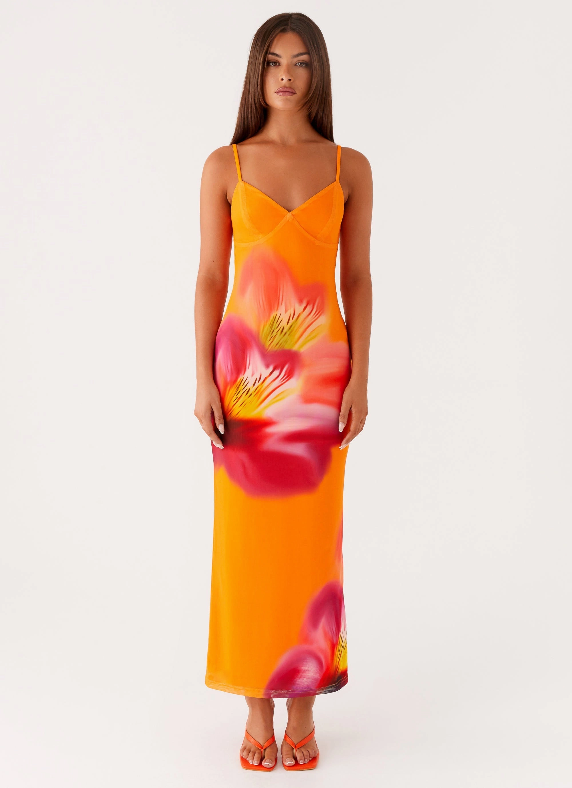 Trendy And Comfortable Kasey Midi Dress - Orange Tropical