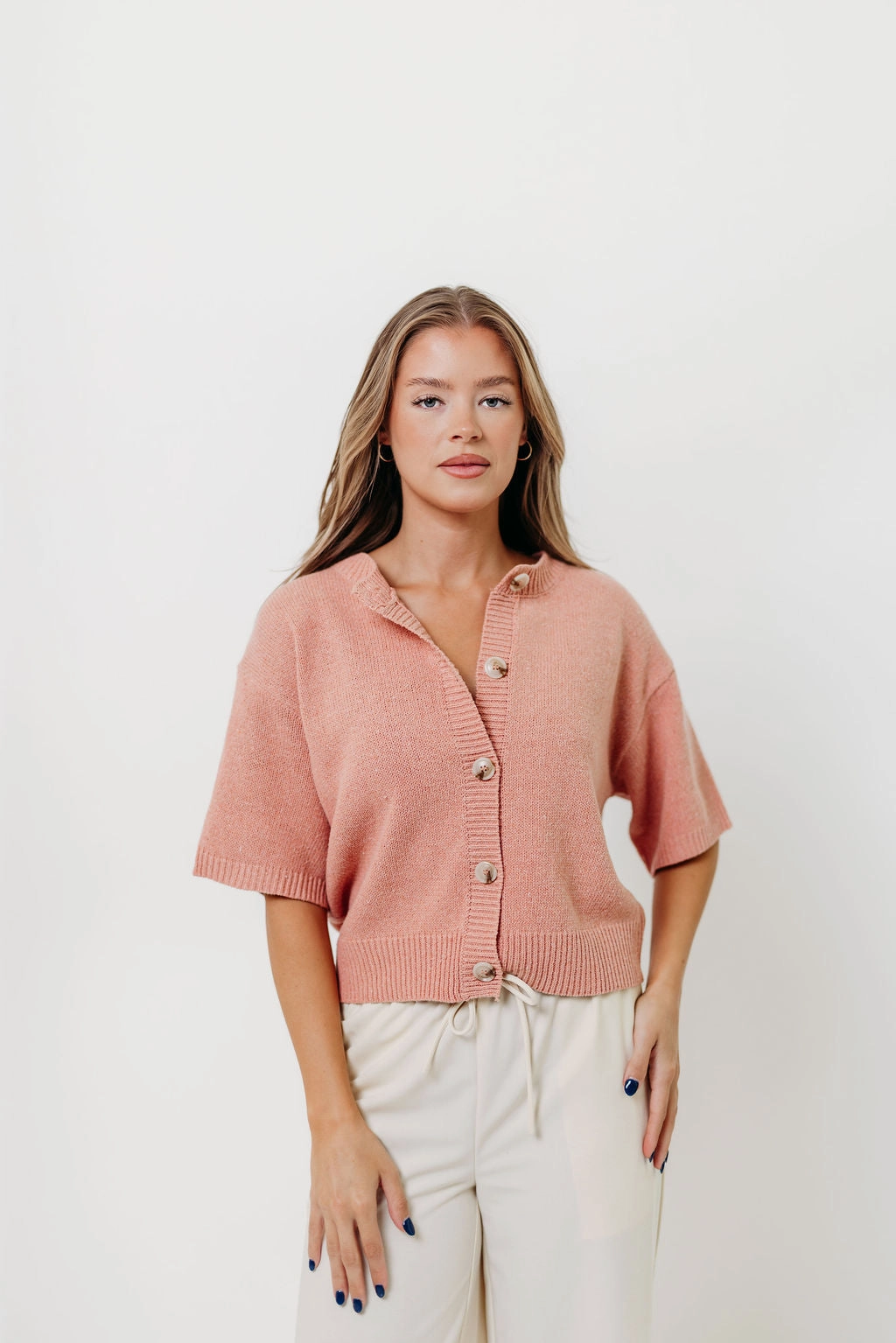 Katalina Cardigan Top in Pink Anti Odor Treatment Flexible Knit Blend