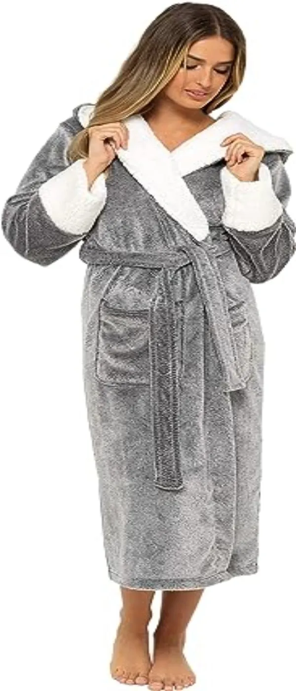 KATE MORGAN Ladies Dressing Gown | Soft Hooded Bathrobe for Women | Long Robe | Gi fts for Women | Warm Robe | Spa Robe