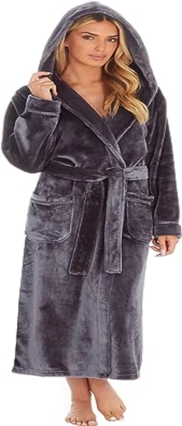 KATE MORGAN Ladies Dressing Gown | Soft Hooded Bathrobe for Women | Long Robe | Gi fts for Women | Warm Robe | Spa Robe