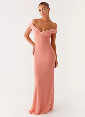 Katiya Maxi Dress - Peach button detail travel mode