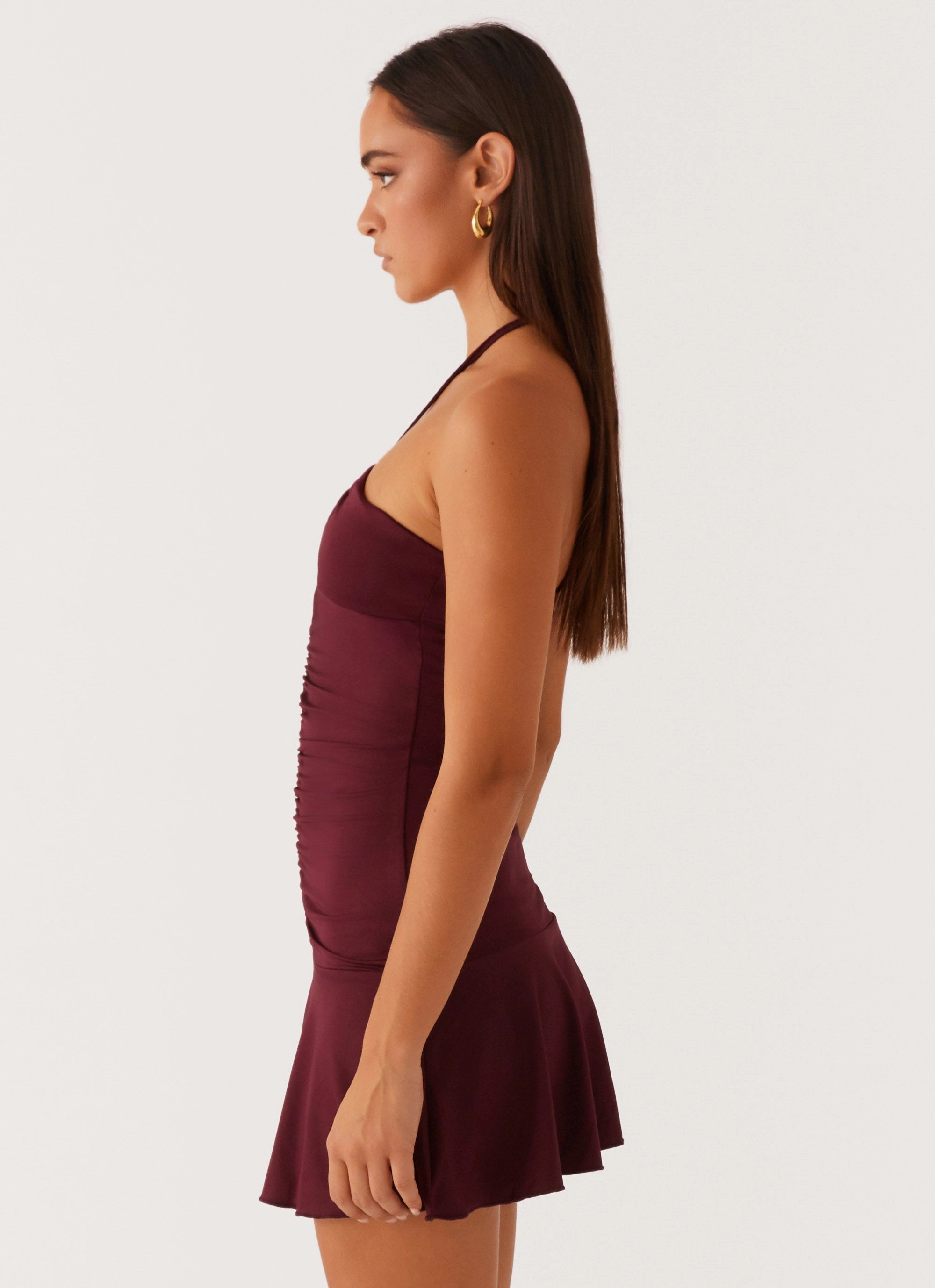 Cozy Touch Katrina Halterneck Mini Dress - Deep Maroon