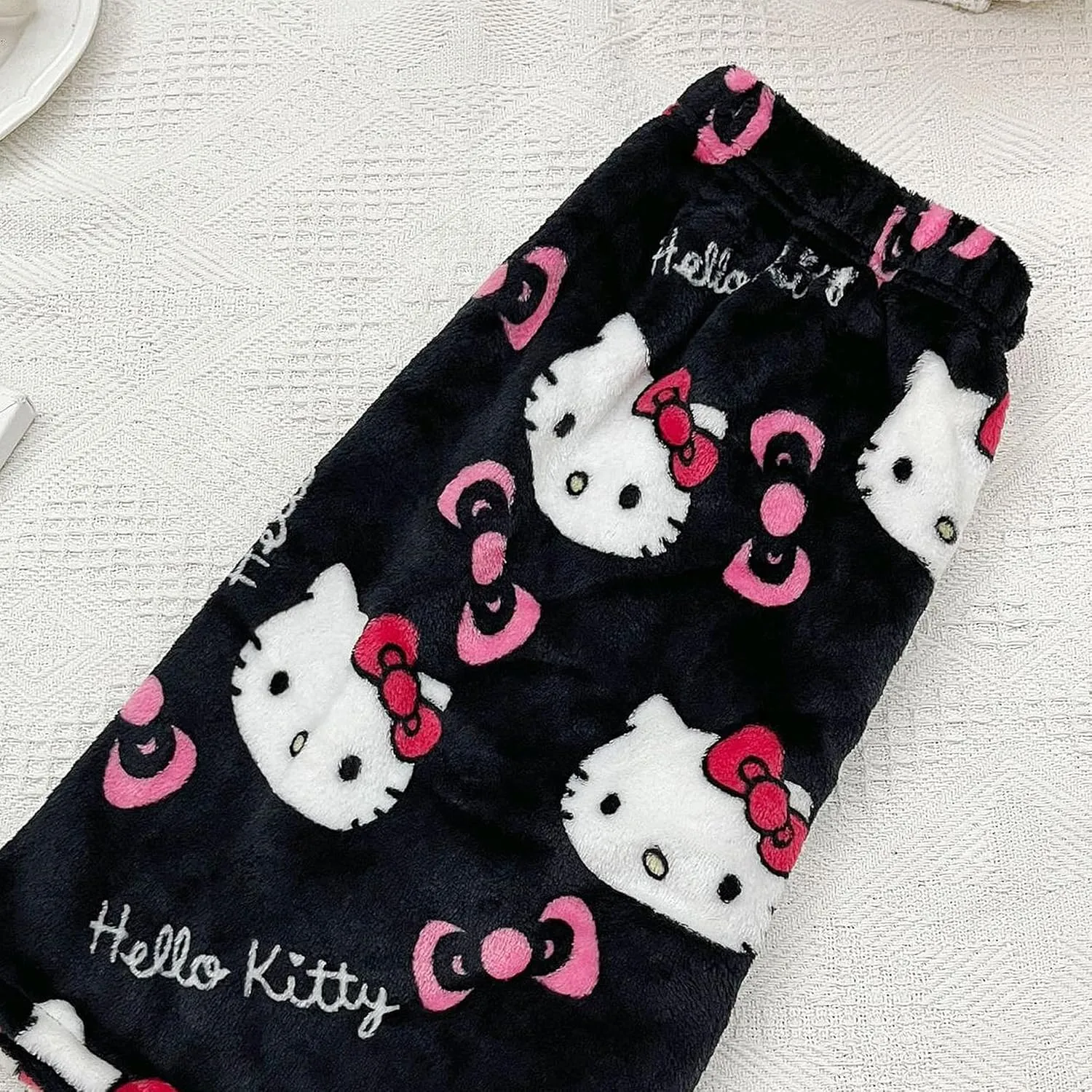 Kawaii Pajamas for Women Girls Cartoon Cat All Over Print Flannel Christmas Halloween Anime Soft Sleep Pajamas Pants