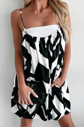 Comfort Layer Wear Keep It Creative Geometric Satin Romper (Black/White)