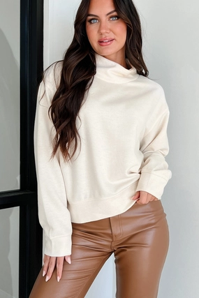 Keep Your Promise Funnel Neck Sweatshirt Top (Cream) Minimalist Aesthetic
