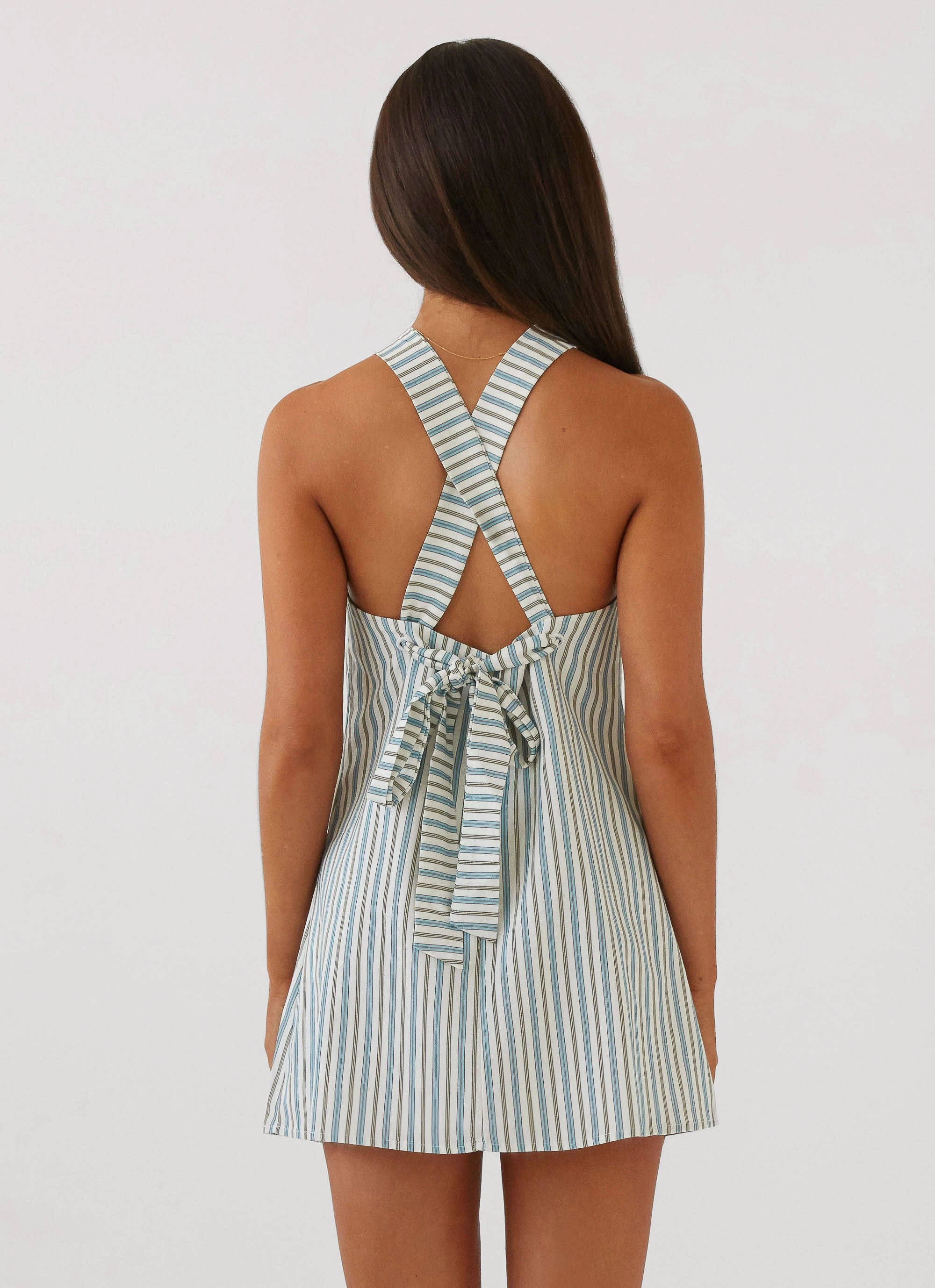 Keira Linen Mini Dress - Blue Choc Stripe Soft Silhouette