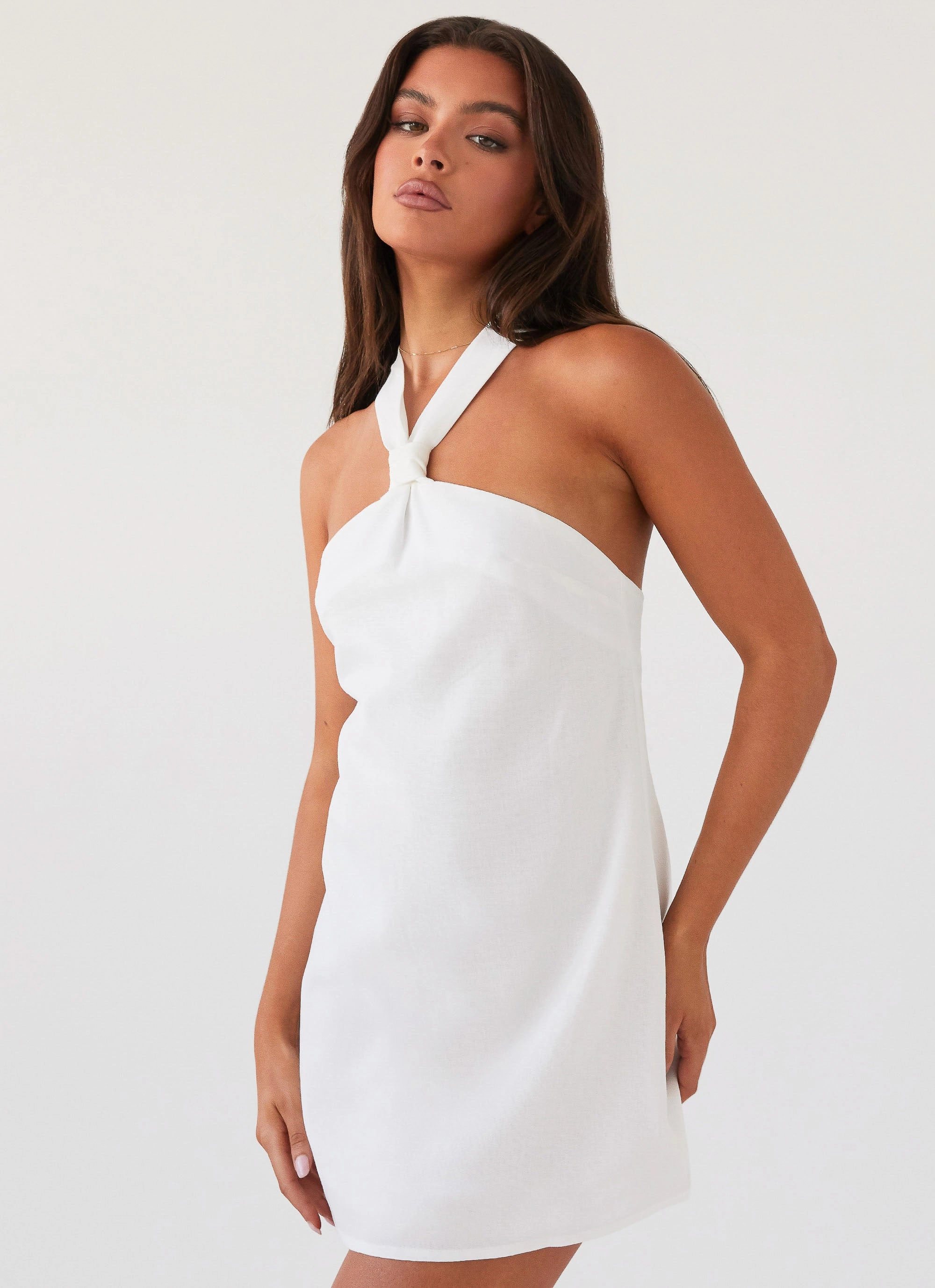 Keira Linen Mini Dress - White Perfect for Travel Feminine Details