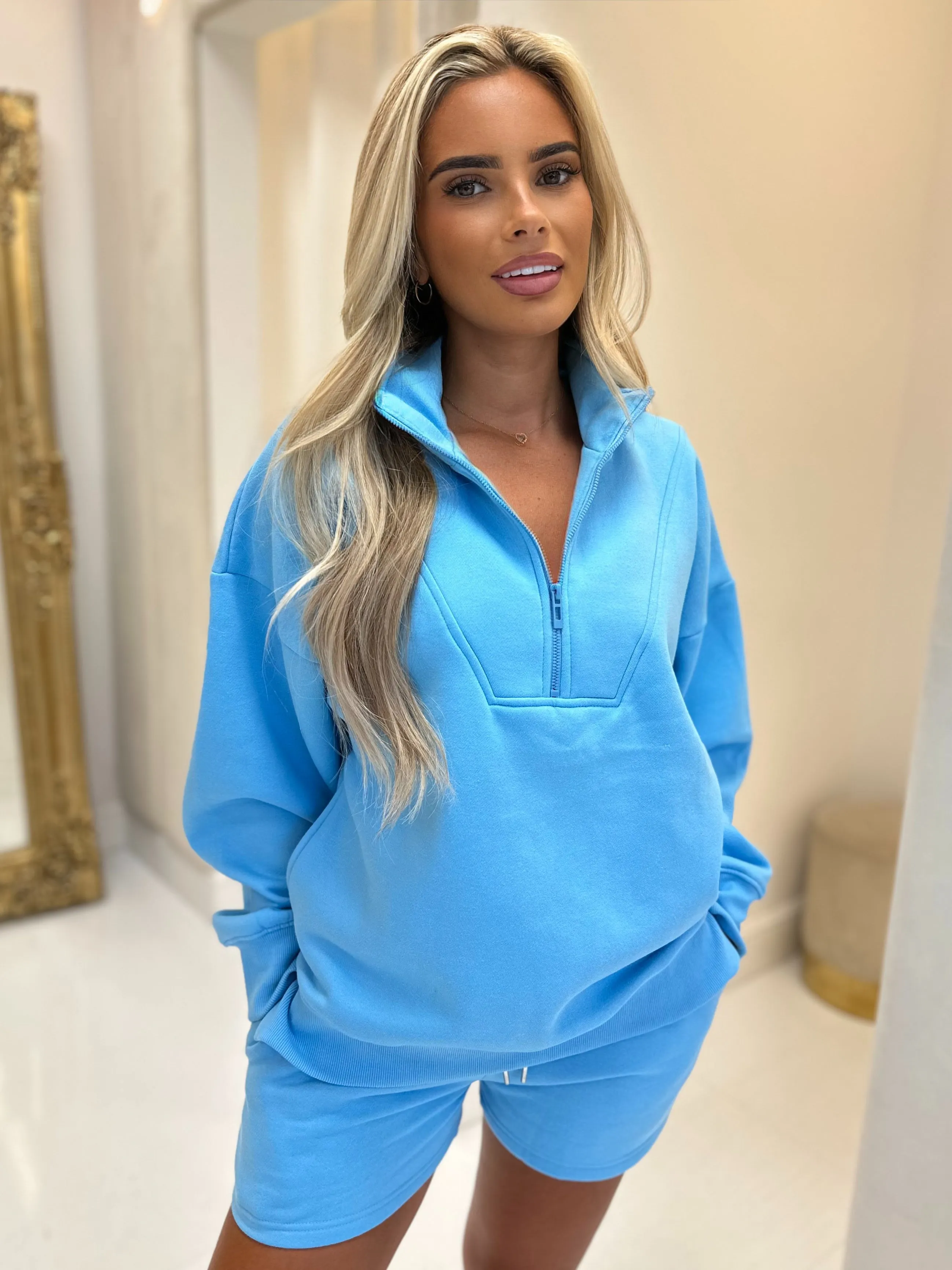 KELLIE BABY BLUE ZIP SHORT SET