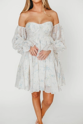 DeepPocketStyle Kennedy Floral Mini Dress in Blue- Bump Friendly *Final-Sale*