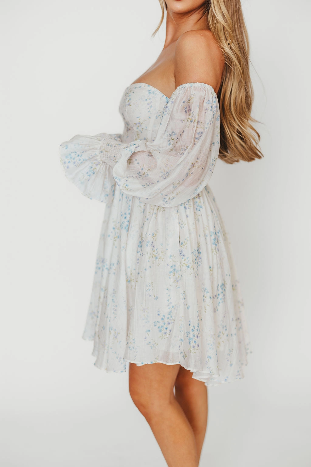 Fluid movement Chilly Day Wear Kennedy Floral Mini Dress in Blue- Bump Friendly *Final-Sale*