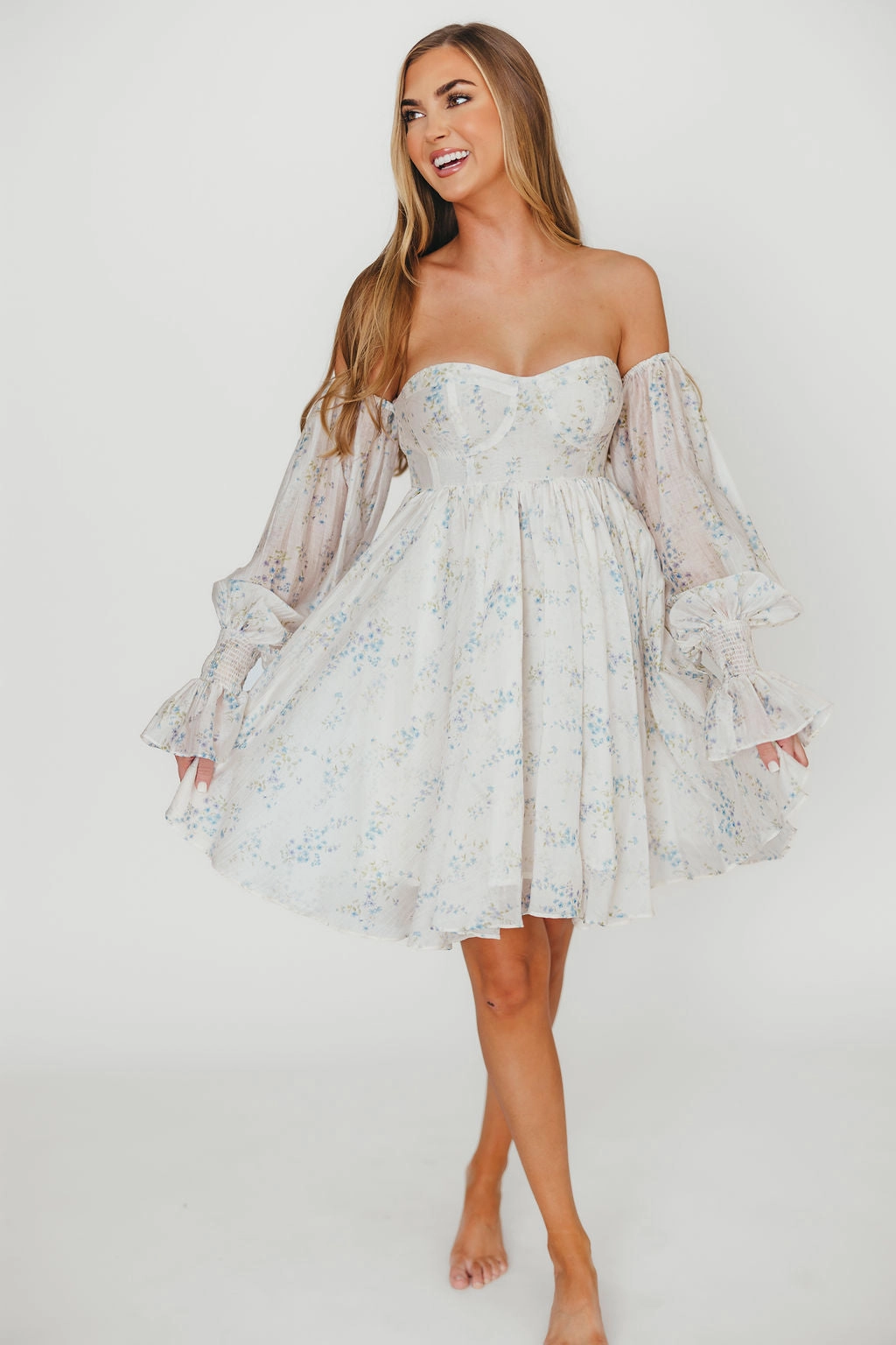 Balanced Lines Kennedy Floral Mini Dress in Blue- Bump Friendly *Final-Sale*