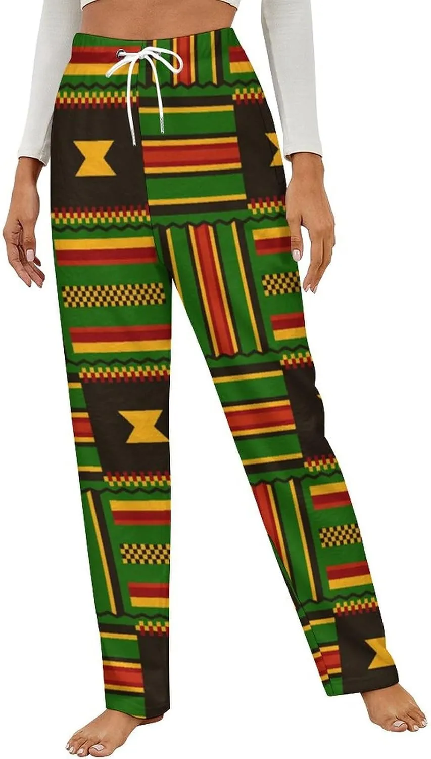 Kente Cloth Tribal Print Women's Flannel Pajama Pants Fleece Lounge Sleep Bottoms PJ