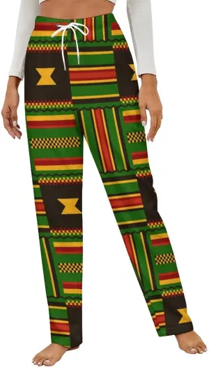 Kente Cloth Tribal Print Women's Flannel Pajama Pants Fleece Lounge Sleep Bottoms PJ