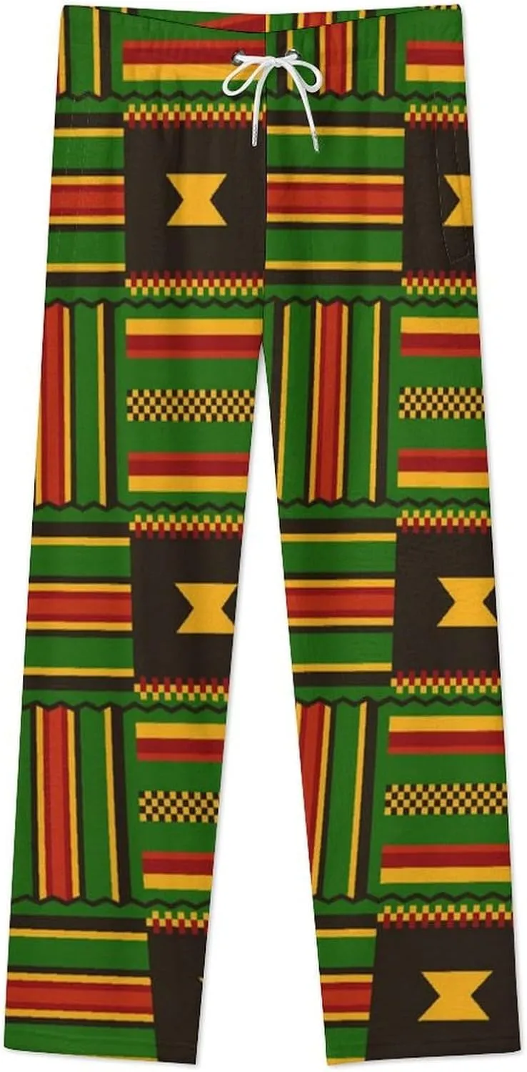 Kente Cloth Tribal Print Women's Flannel Pajama Pants Fleece Lounge Sleep Bottoms PJ