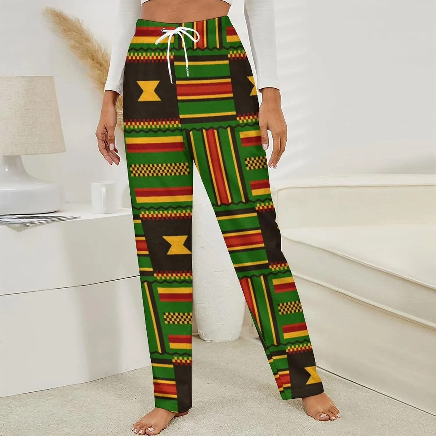 Kente Cloth Tribal Print Women's Flannel Pajama Pants Fleece Lounge Sleep Bottoms PJ