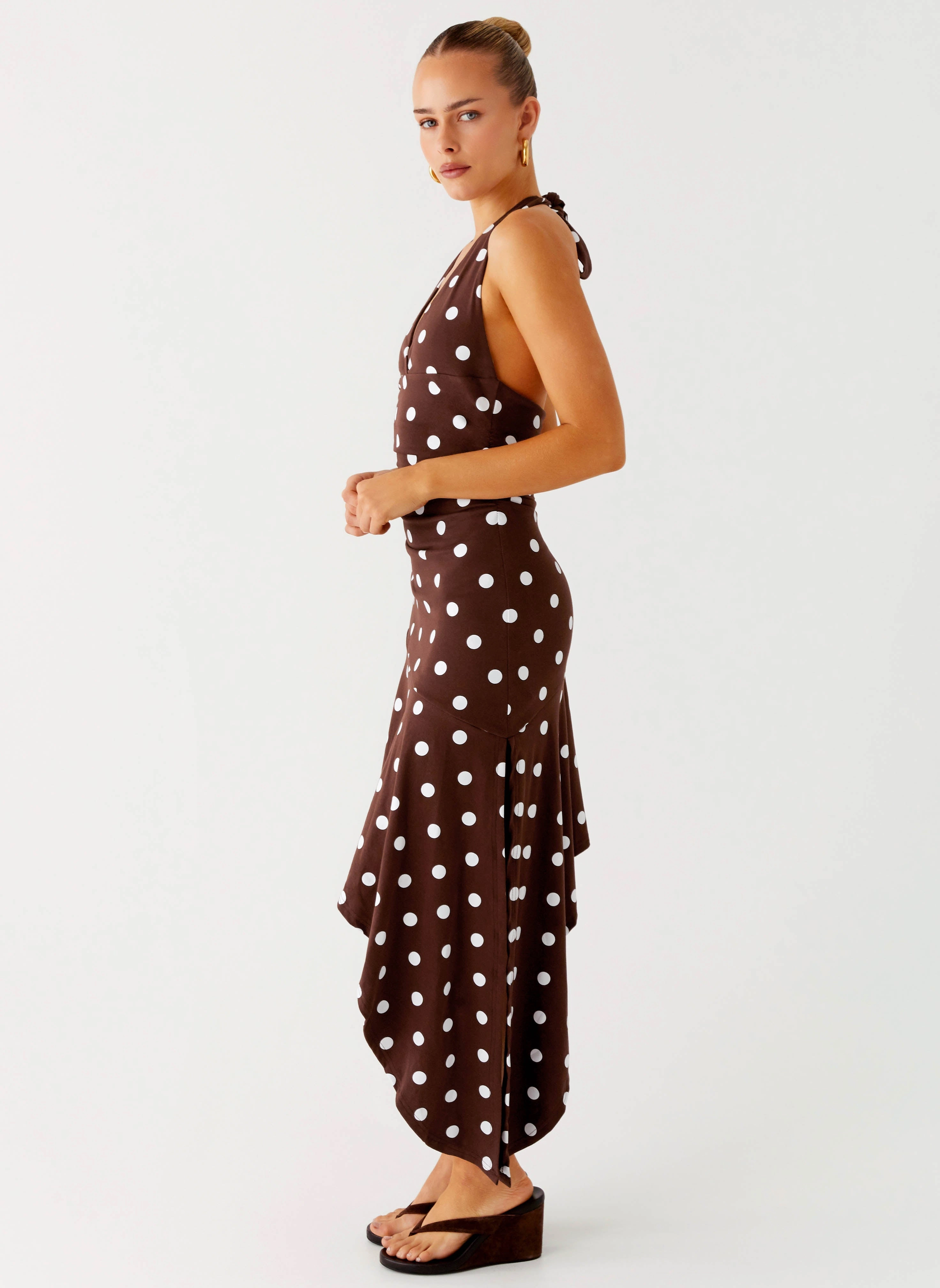 Saturated Hue Keylani Halter Midi Dress - Chocolate