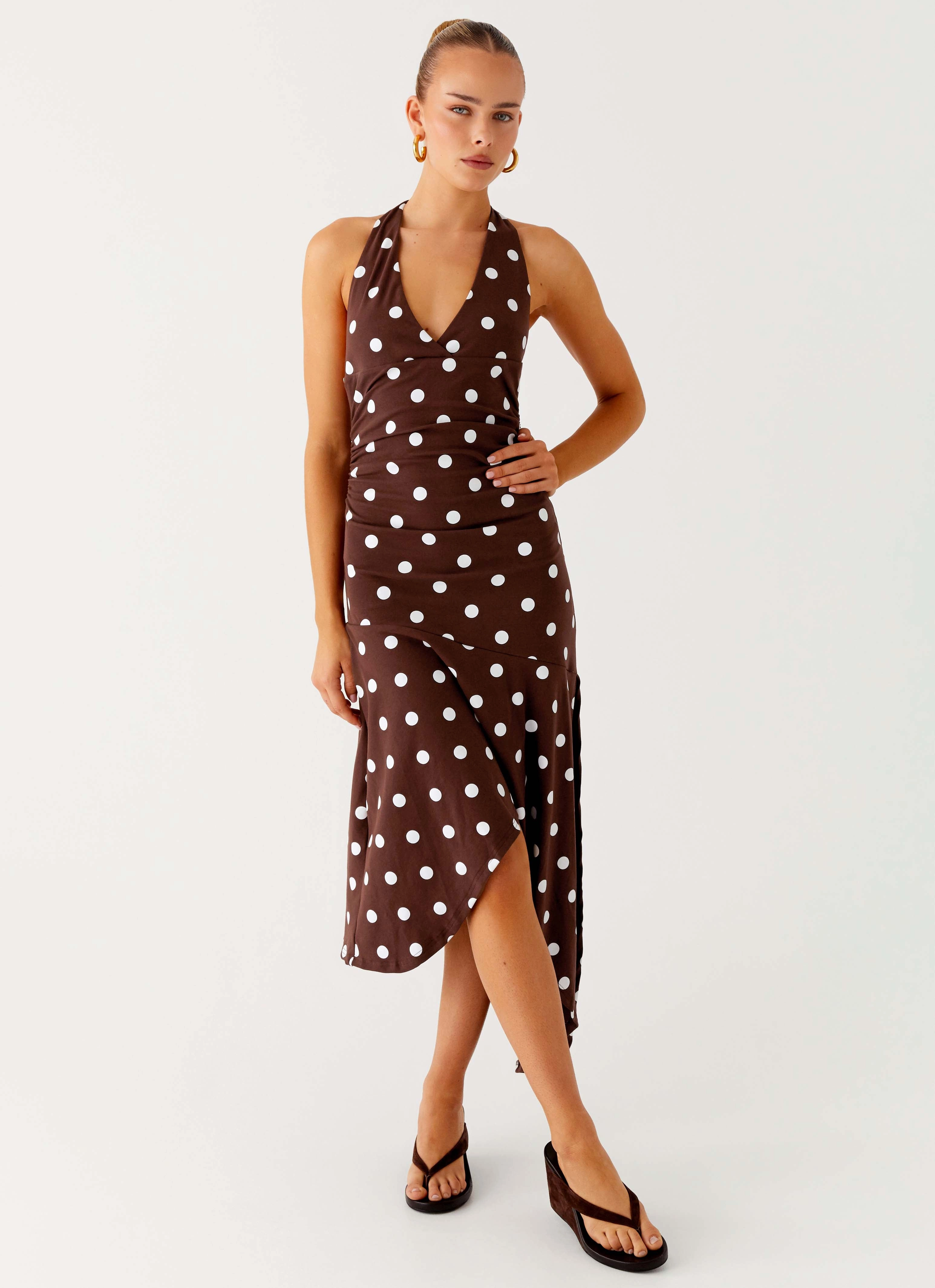 Keylani Halter Midi Dress - Chocolate Bow-Detail Inner Feel
