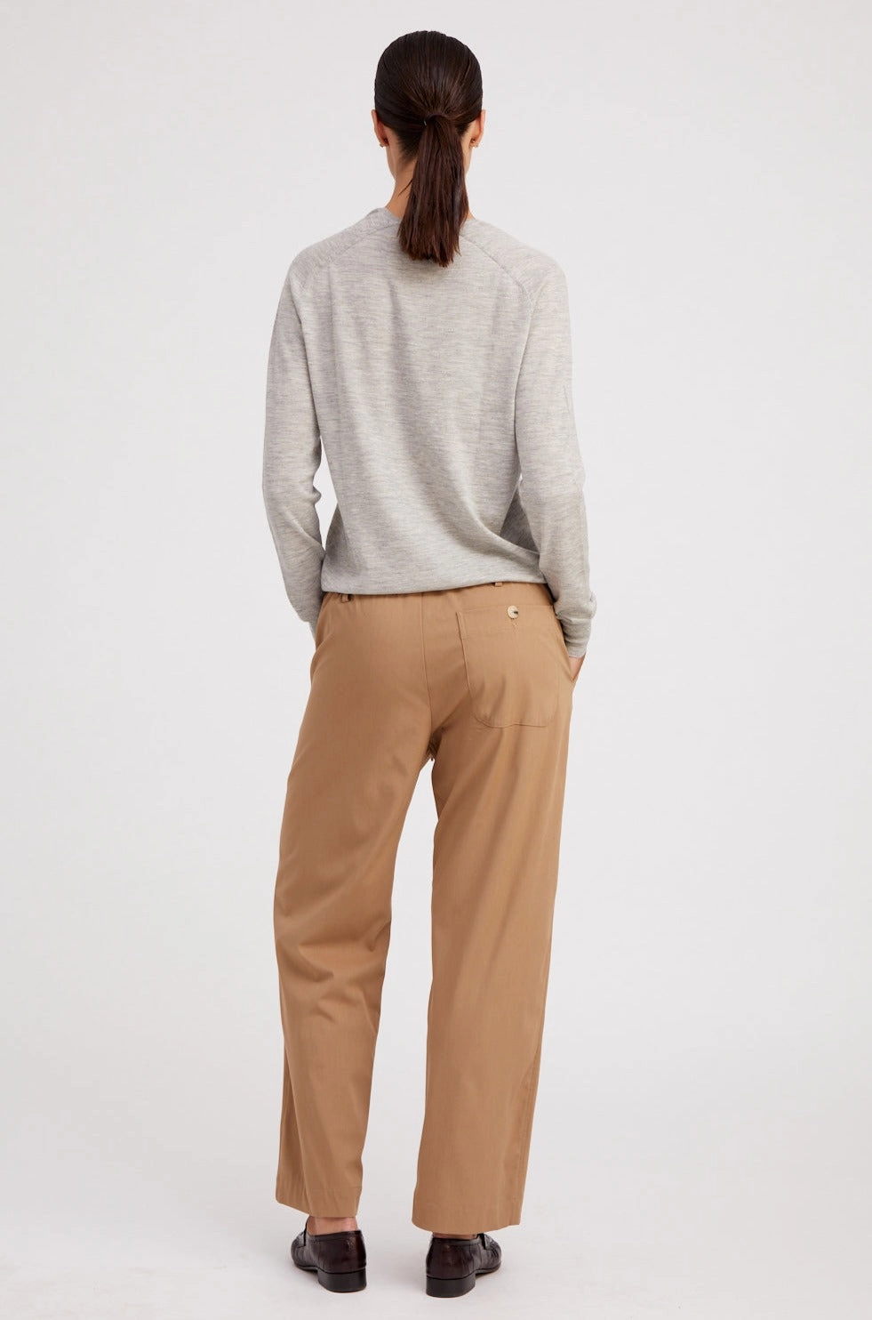 Khaki Drawstring Trousers Office Friendly Soft Brush Lining