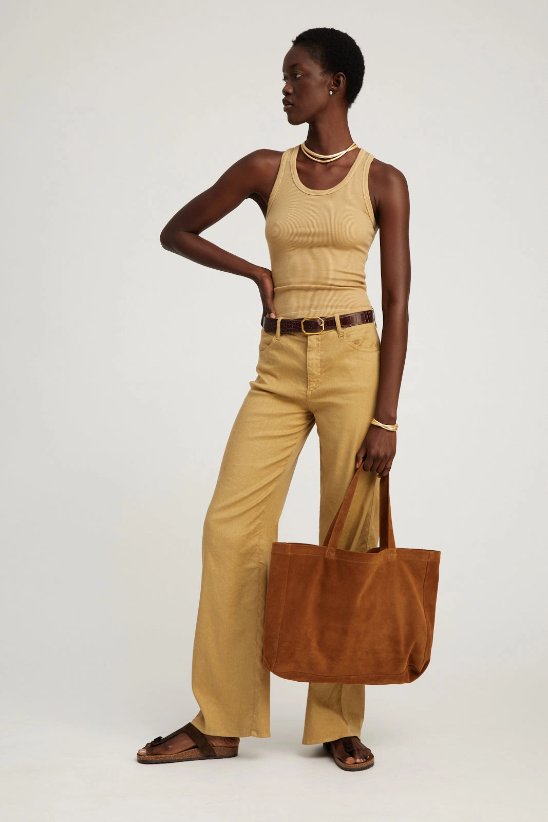 Khaki Linen 5 Pocket Wide Leg Pants Lightweight insulation