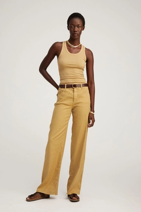 Khaki Linen 5 Pocket Wide Leg Pants hypoallergenic