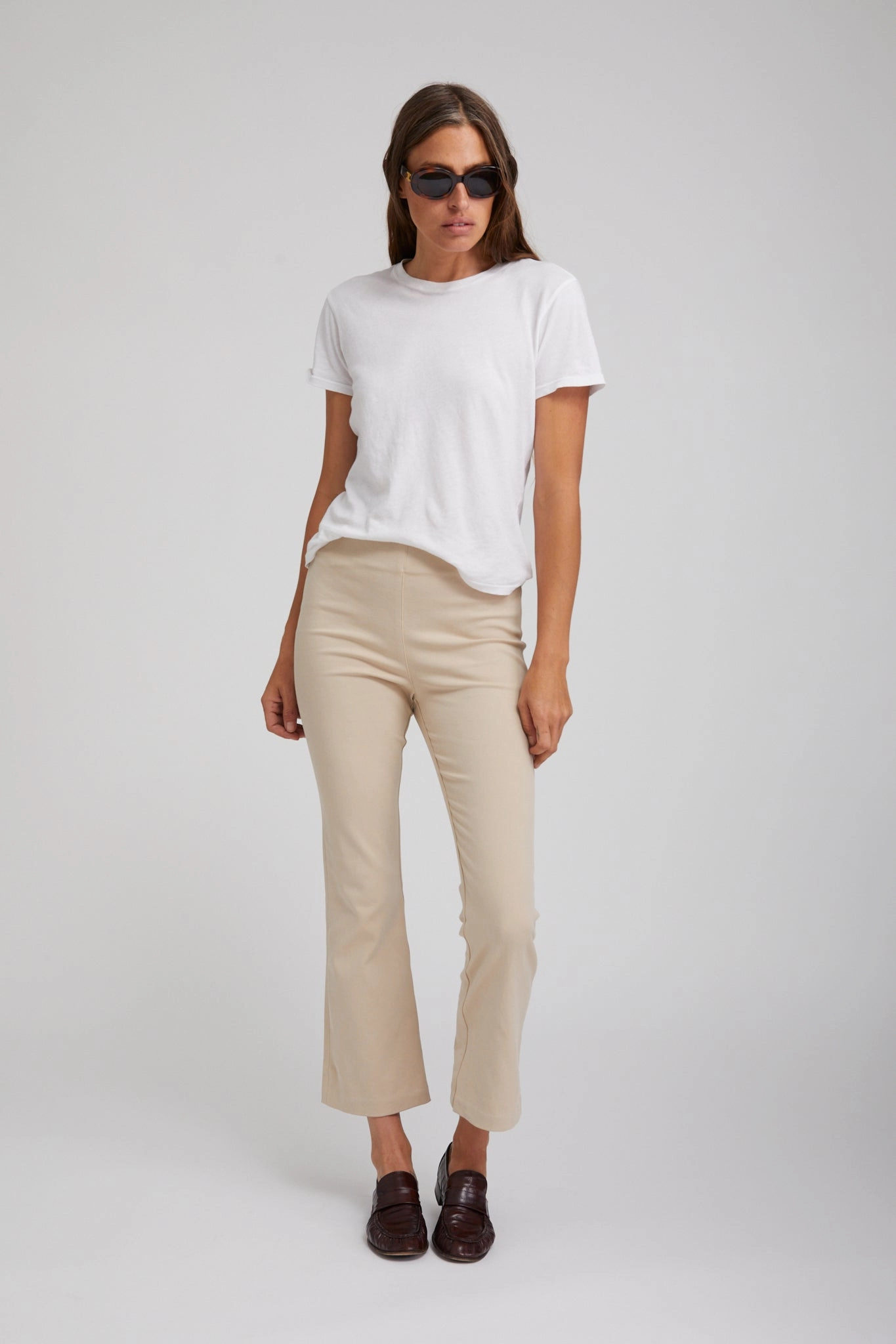 Khaki Twill Crop Flare Slim Comfort