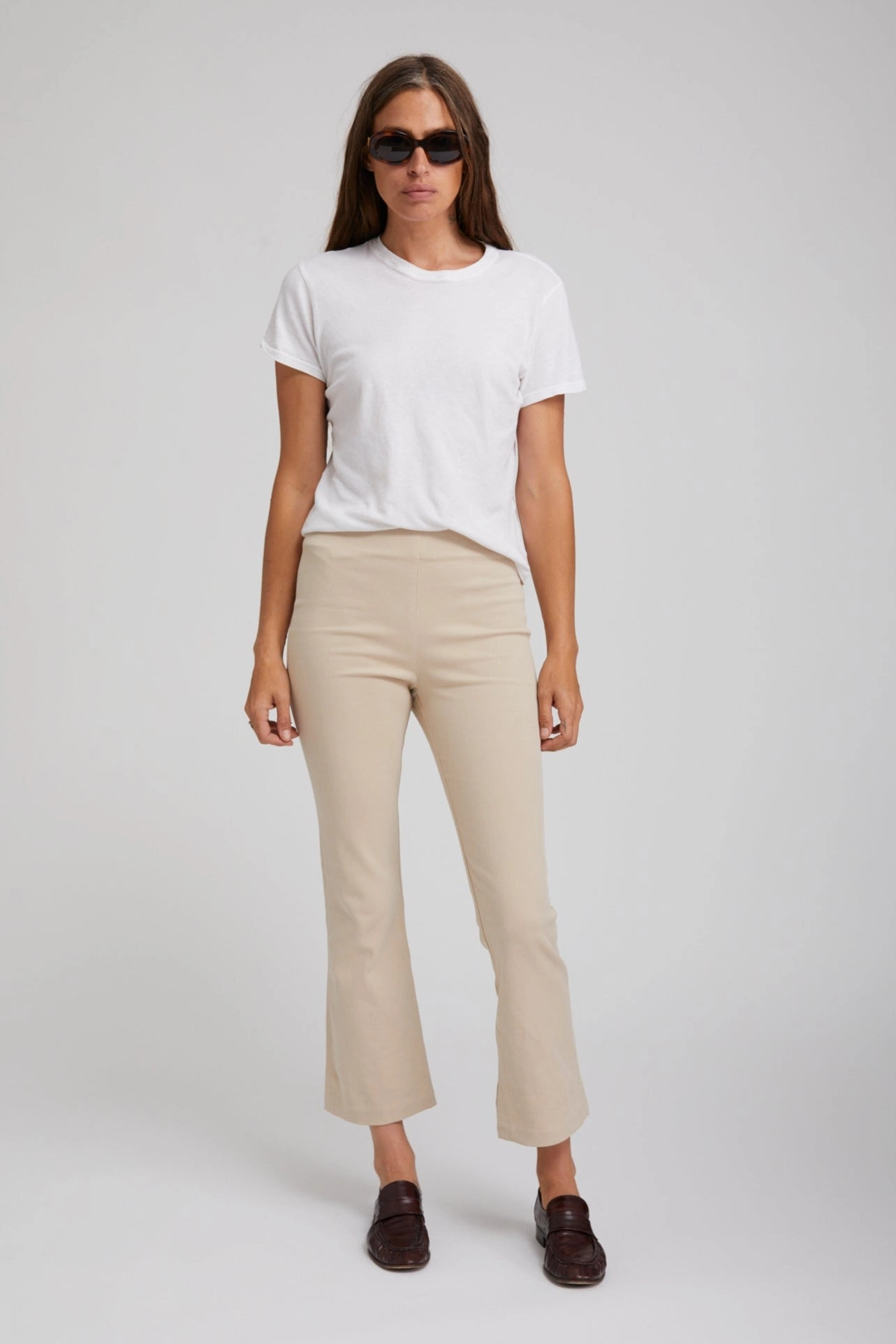 Frayed hem Khaki Twill Crop Flare