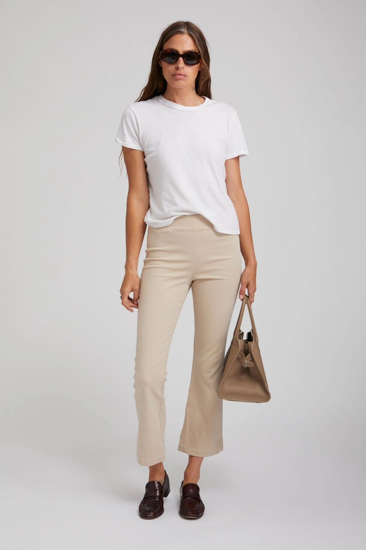 Thermal Regulating Fabric Stylish Appearance Khaki Twill Crop Flare