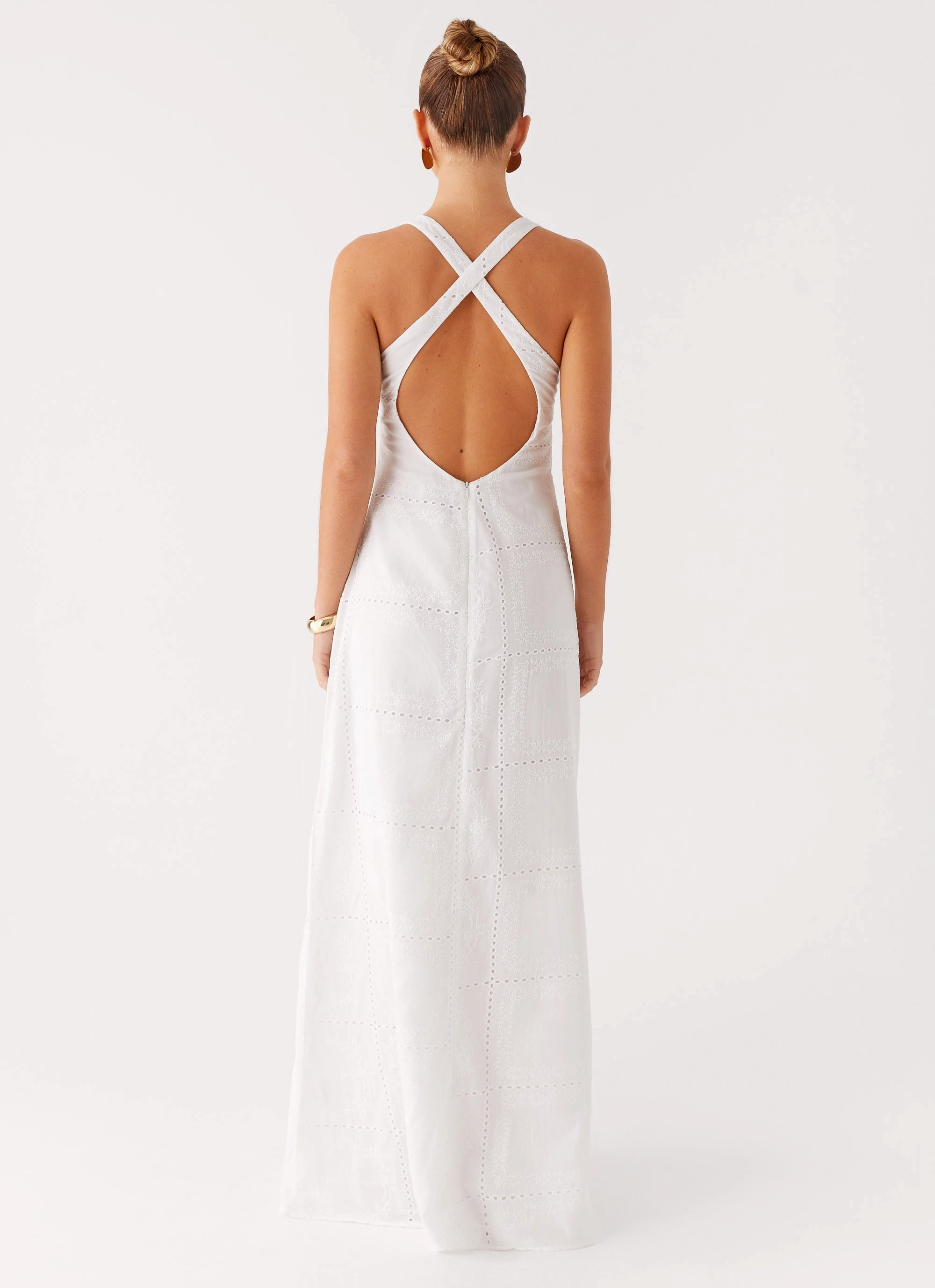 Kiana Halter Maxi Dress - White Texture Style