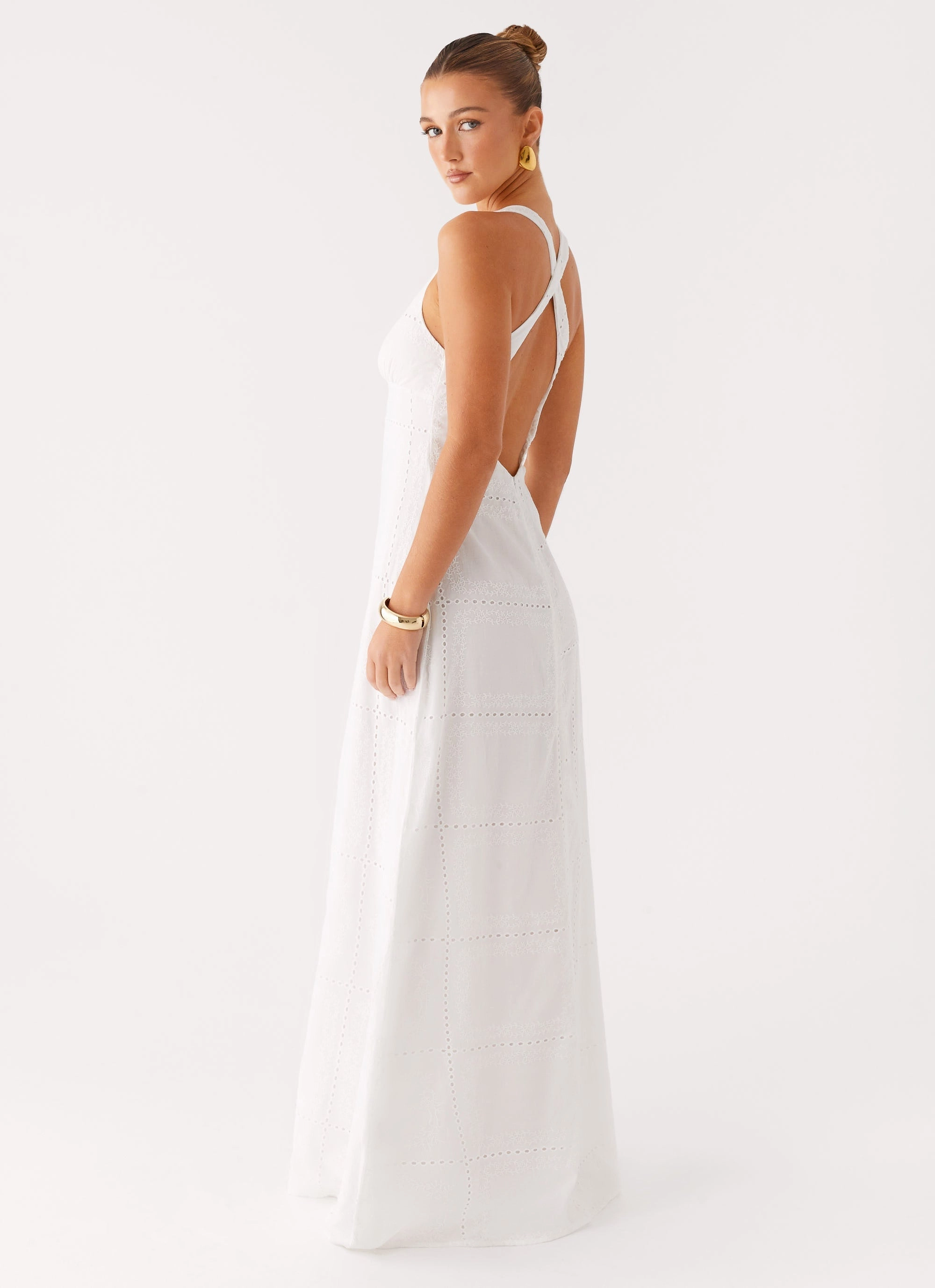 Daily Casual Bright Colors Kiana Halter Maxi Dress - White