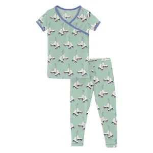 Kickee Pants Print Short Sleeve Kimono Pajama Set - Pistachio Roller Skates