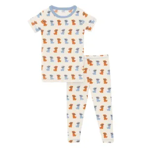 Kickee Pants Short Sleeve Pajama Set - Natural Beach Pup