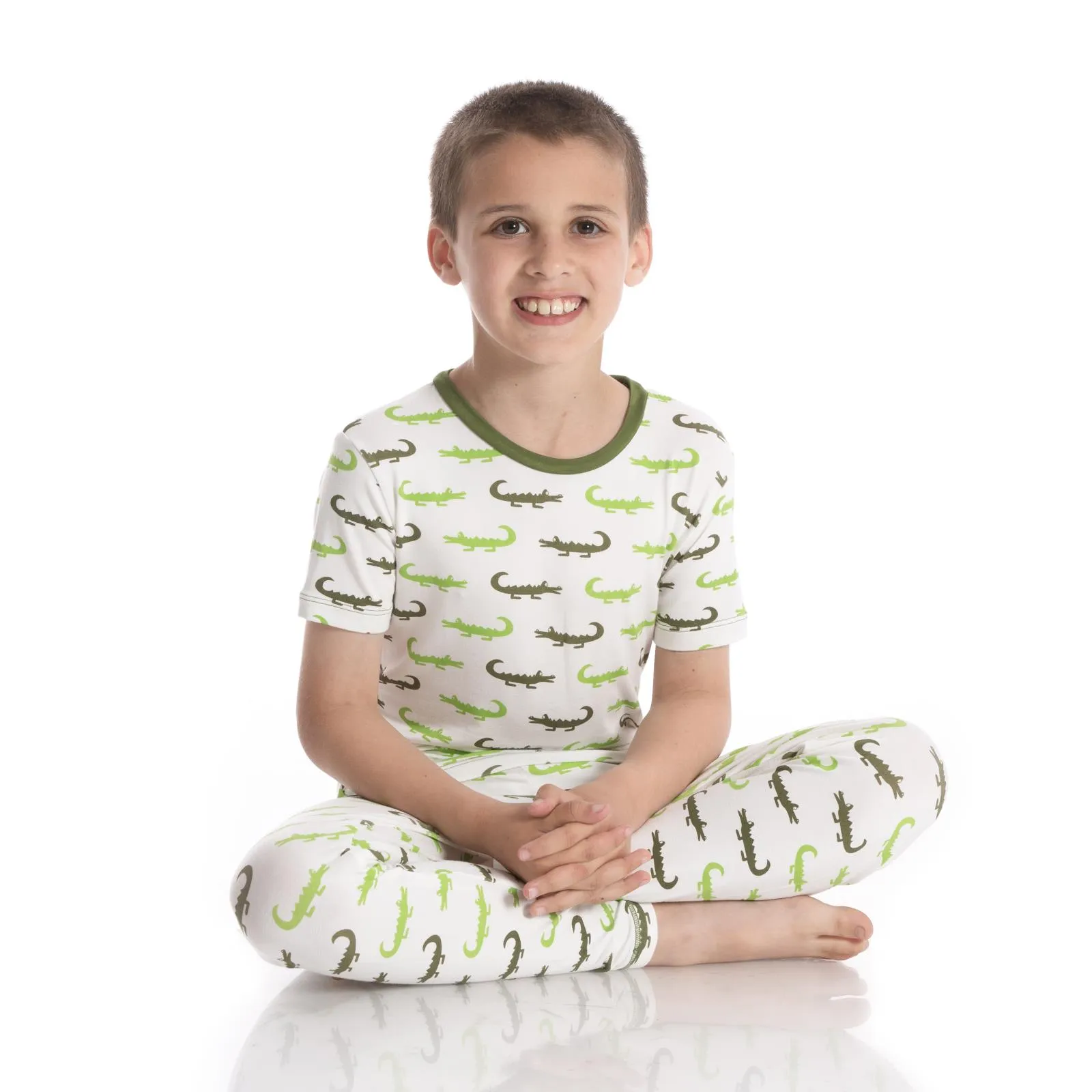 Kickee Pants Short Sleeve Pajama Set - Natural Crocodile