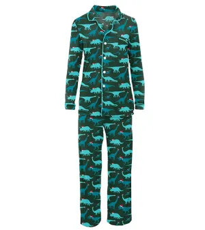 Kickee Pants Women's Collared Pajama Set - Santa Dinos